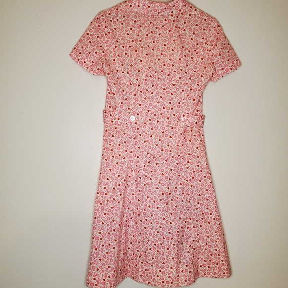 Broken Hearts Pink and Red Printed Vintage Short Sleeve Zip-Up House Dress - Picture 8 of 13